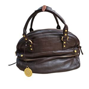 Chiocciola Italian Brown Leather Bag with Gold Tone Hardware Zip Pockets Travel